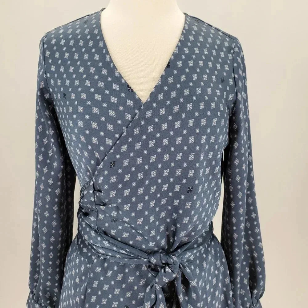 Vince Camuto Long Sleeve Wrap Blouse Slate Blue Size XS